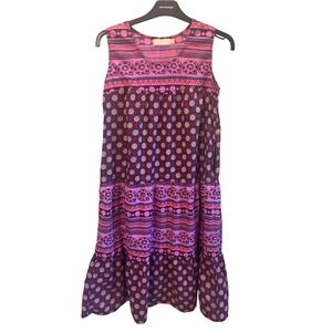 La Cera Sleeveless Tiered Midi Dress Size PXS Purple Pink Boho Cottagecore